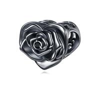 HUKKUN Black Rose Charms for Bracelet Sterling Silver Black Rose Flower Jewelry Gift for Women