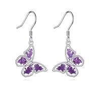 HUKKUN Butterfly Earrings Sterling Silver Lavender Drop Dangle Earrings Flower Lavender Butterfly Jewelry Gifts for Women