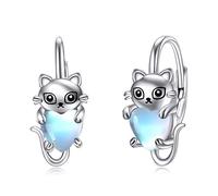 HUKKUN Cat Earrings Sterling Silver Cat Hoop Earrings Cat Jewelry Gifts for Women Girls