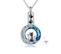 HUKKUN Cat Urn Necklace for Ashes Sterling Silver Cremation Necklace Memorial Keepsake Pendant Cremation Jewellery for Women Lost Loved