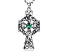 HUKKUN Celtic Cross Necklace 925 Sterling Silver Celtic Cross Amulet Necklace Protection Jewelry Religious Jewelry Gifts for Men