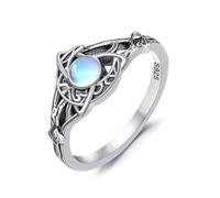 HUKKUN Celtic Ring Sterling Silver Celtic Knot Ring Trinity Branch Leaf Moon Jewellery Gifts for Women