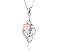 HUKKUN Comedy and Tragedy Masks Necklace Sterling Silver Theater Pendant Necklace Comedy and Tragedy Jewelry for Women