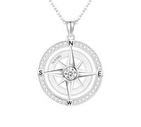 HUKKUN Compass Necklace Sterling Silver Personalized Name Compass Pendant Necklace Birthstone College Graduation Jewelry for Women