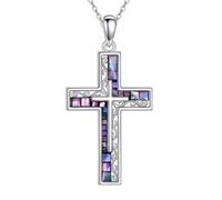 HUKKUN Cross Necklace 925 Sterling Silver Created Abalone Filigree Necklace Cross Pendant Religion Christian Catholic Jewelry Gifts for Women Faith