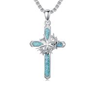 HUKKUN Crown of Thorns Necklace Sterling Silver Thorns Crown Necklace Catholic Cross Pendant Catholic Jewellery for Men