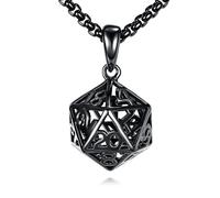 HUKKUN D20 Dice Necklace Sterling Silver Black 3D Hollow Dice Jewelry Gift for Men