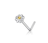 HUKKUN Daisy Nose Stud Sterling Silver 20G Daisy Noses Ring Stud L Shaped Flower Nose Piercing Jewellery Gifts for Women