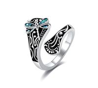 HUKKUN Dragonfly Ring Sterling Silver Dragonfly Spoon Ring Turquoise Filigree Moon Phase Dragonfly Jewellery for Women
