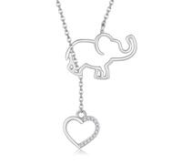 HUKKUN Elephant Y-Necklace Sterling Silver Animal Lariat Necklace Jewelry Heart and Elephant Gifts for Women