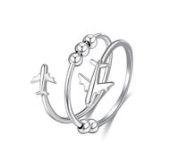 HUKKUN Flight Attendant Gifts 925 Sterling Silver Airplane Ring Fidget Ring Airplane Jewellery for Women 8