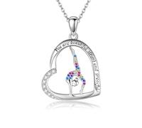 HUKKUN Gymnastics Necklace Sterling Silver Gymnast Heart Pendant for Daughter Inspiration Jewelry for Gymnast