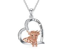 HUKKUN Highland Cow Necklace Sterling Silver Cow Pendant Necklace Scottish Highland Cattle Cow Jewelry Cow Gifts for Women Girls