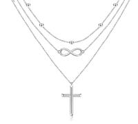 HUKKUN Infinity Cross Layered Necklaces for Women Sterling Silver Layered Infinity Necklace Long Layering Necklaces Jewellery Gifts for Women