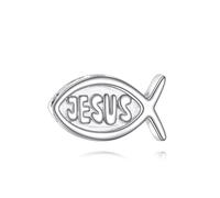 HUKKUN Jesus Religious Fish Charms Bead 925 Sterling Silver Religious Charms Bead Jewelry Gift for Women