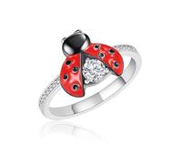 HUKKUN Ladybug Ring for Women Sterling Silver Ladybug Band Ring Insect Miraculous Lady Bug Jewelry Gifts for Women