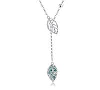 HUKKUN Lariat Leaf Necklace Sterling Silver Moss Agate Leaf Y Necklace Jewelry Gift for Women