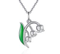 HUKKUN Lily of the valley Necklace Sterling Silver Lily of the valley Pendant Necklaces Flower Jewellery Christmas Gifts for Women