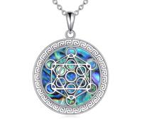 HUKKUN Metatron Cube Necklace Sterling Silver Chakra Pendant Necklace Amulet Sacred Geometric Jewelry Gift for Men Women