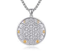 HUKKUN Metatrone's Cube Necklace Sterling Silver Sacred Geometry Seal of Metatron Cube Pendant for Men Spiritual Connection Jewelry Gift for Men