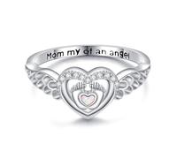 HUKKUN Miscarriage Ring Sterling Silver Miscarriage Rings Created Opal Angel Wings Ring Mommy of An Angel Jewelry Gifts for Women