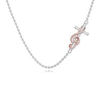 HUKKUN Music Note Necklace Sterling Silver Sideways Cross Necklace Treble Clef Music Jewellery Choir Gifts for Women Musicians