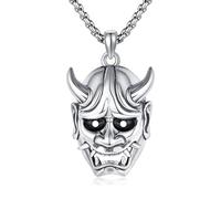 HUKKUN Oni Mask Necklace Sterling Silver Japanese Devil Hannya Mask Necklace Gothic Punk Jewelry Gift for Men