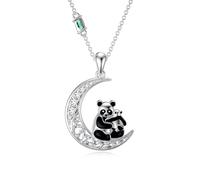 HUKKUN Panda Necklace Sterling Silver Cute Animal Mother Daughter Moon Necklace Christmas Jewellery Gifts for Women Girls