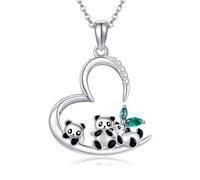HUKKUN Panda Necklace Sterling Silver Panda Pendant Bamboo Heart Necklace Pandas Jewellery Gifts for Women