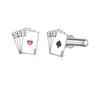 HUKKUN Playing Cards Cufflinks for Men 925 Sterling Silver Four Aces 4A Poker Cufflinks Jewelry Gifts for Men Vegas Casino Night Event Wedding Business