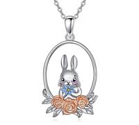 HUKKUN Rabbit Gifts Easter Rabbit Necklace Sterling Silver Bunny Pendant Necklace Rabbit Jewellery Gifts for Women Girls