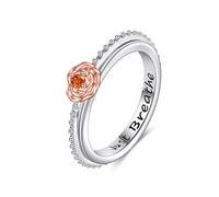 HUKKUN Rose Fidget Ring Sterling Silver Flower Spinner Ring Rosary Fidget Jewellery Gifts for Women