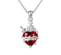 HUKKUN Sacred Heart Necklace Sterling Silver Immaculate Heart of Mary Necklace for Women Christian Jewelry for Women