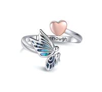 HUKKUN Semicolon Butterfly Ring Sterling Silver Adjustable I am Enough Ring Self Love Gifts for Women