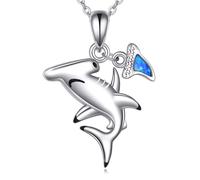 HUKKUN Shark Necklace Sterling Silver Sharks Tooth Necklace Hammerhead Shark Jewellery Gifts for Women Hammer Head Sharks Lovers