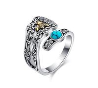 HUKKUN Spoon Ring Sterling Silver Chunky Gold Bee Rings for Women Adjustable Turquoise Ring