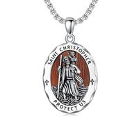 HUKKUN St Christopher Necklace Sterling Silver Saint Christopher Medal Necklace St Christopher Jewellery Catholic Religious Amulet Gifts for Men