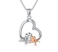 HUKKUN Sterling Silver Bearded Dragon Pendant Necklace - Women's Bearded Dragon Jewellery - Lizard Gifts