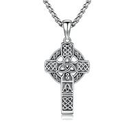 HUKKUN Sterling Silver Four Way Cross/Saint Christopher/Memento Mori Necklace for Men - Religious Jewelry Gift