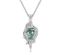 HUKKUN Sterling Silver Moss Agate Necklace for Women - Green Moss Agate Jewelry