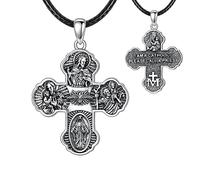 HUKKUN Sterling Silver Religious Jewellery St Christopher, Michael and Benedict Crucifix Medal Necklace for Men Women