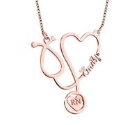 HUKKUN Stethoscope Name Necklace Personalized Sterling Silver Custom Doctor Nurse Necklace Graduation Gift Jewelry for Medical Student