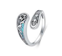 HUKKUN Sun and Moon Ring Sterling Silver Created Turquoise Moon and Sun Ring Mountain Spoon Sun and Moon Jewelry For Women