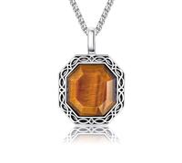 HUKKUN Tigers Eye Necklace Sterling Silver Ojo De Tigre Gemstone Necklace Tigers Eye Jewelry Gift for Men