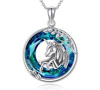 HUKKUN Unicorn Necklace Sterling Silver Unicorn Pendant Created Crystal Necklace Cute Animal Jewelry Gifts for Women