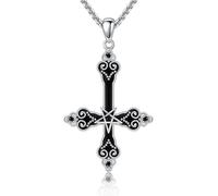HUKKUN Upside Down Cross Necklace Sterling Silver Inverted Cross Necklace Satanic Jewelry Gift for Women