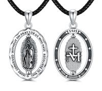 HUKKUN Virgin Mary Necklace Sterling Silver Miraculous Medal Virgen de Guadalupe Necklace Catholic Jewellery for Women