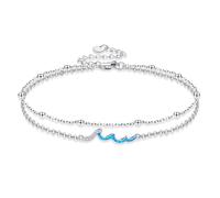 HUKKUN Wave Anklet Sterling Silver Beach Ankle Bracelet Wave Layered Anklet Ocean Wave Jewellery Gifts for Women