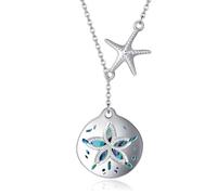 HUKKUN Western Sand Dollar Y Necklace Sterling Silver Sand Dollar and Starfish Necklace for Women