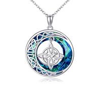 HUKKUN Witch Knot Necklace Sterling Silver Witches Knot Pendant Celtic Moon Necklace Witch Jewellery Gifts for Women